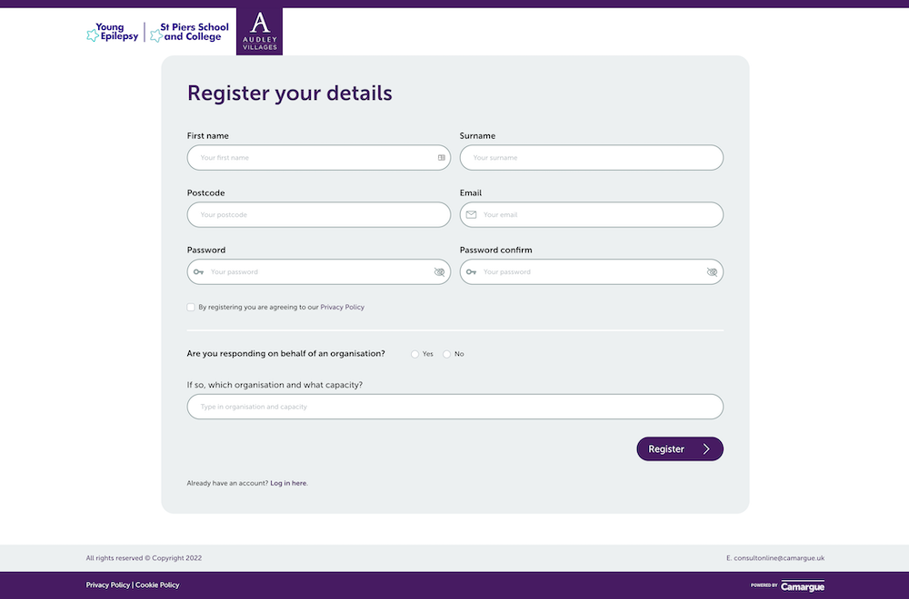 Registration page